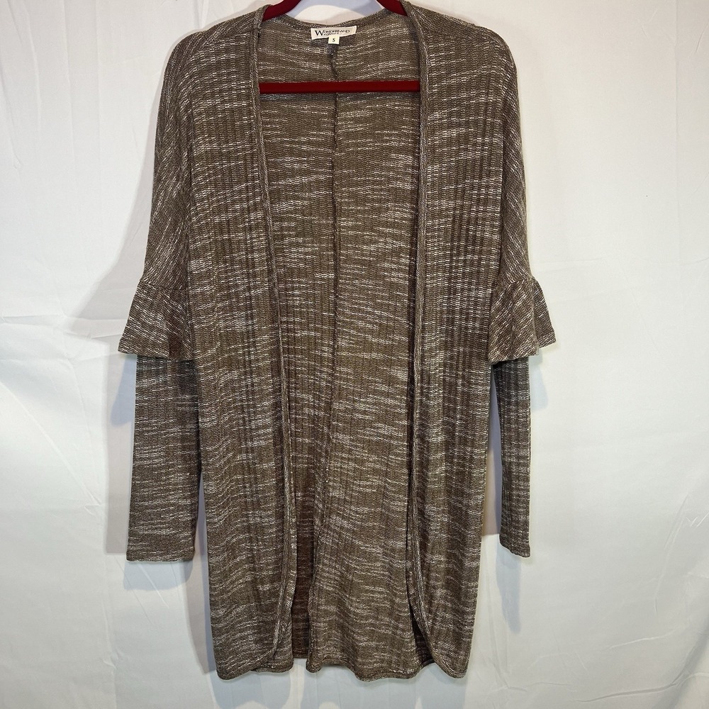 Wonderland By Orange Sweater S Brown Cardigan Open Front Waffle‎ Texture Long